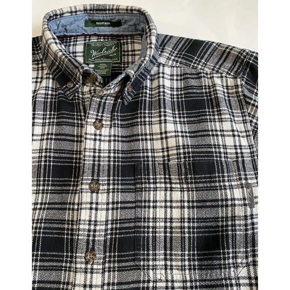 Woolrich Trout Run Men's Long Sleeve Shirt M Plaid Black Cotton Button Down - Picture 2 of 12